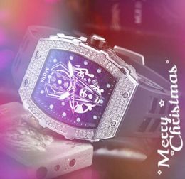 Top Model Men Battery Chronograph Quartz Movement Watch 43mm Tape Rubber Belt Full Diamonds Ring Gifts Iced Out skeleton flowers sports Wristwatch Orologio di Lusso