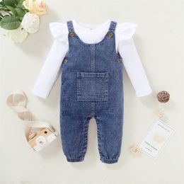 Clothing Sets Baby Clothes Set 3-18 Month Spring born Girl Clothes Sets Long Sleeve Denim Suspenders Autumn 2Pcs Baby Girls Clothing Set 220916