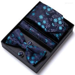 Bow Ties Business Tie Bowtie Hanky Cufflinks Set For Men Silk Floral Red Necktie Pocket Square Dorp High Grade Holiday Gift Box
