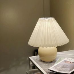 Table Lamps Ceramic Pleated Lamp Bedroom Bedside Interior El Room Decoration Lighting Korean Cute Style Nordic Retro Gift Nigh