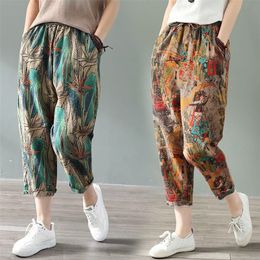 Women's Pants Capris Summer Fashion Printed Cotton Linen Harem Pants For Women Casual High Waist Calf-Length Loose Trousers Female Streetwear 220916
