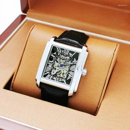 Watch Boxes Skeleton Automatic Mechanical Men's Retro Square Male Student Waterproof Large Dial