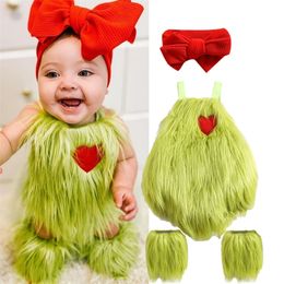 Clothing Sets FOCUSNORM 0-24M Baby Girls Boys Romper Clothes Sets 3pcs Heart Applique Halter Sleeveless RomperBowknot Headband Leg Warmer 220916