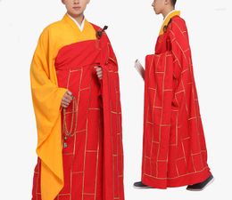 Ethnic Clothing Unisex High Quality Wooden Hook Buddhist Shaolin Monk Suits Zuyi Buddha Cassock Kesa Robe Zen Lay Gown Red/coffee