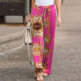 Women's Pants Capris ZANZEA Women Trousers Autumn Vintage Floral Printed Elastic Waist Wide Leg Pants Casual Loose Long Pantalon Palazzo Oversize 220916