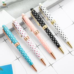 Pieces Lytwtw's Creative Dot Women Ballpoint Pen Business Metal Office Rotate Pens School Stationery Supplies