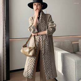 Women's Wool Luxury Real Collar Double Face Coat For Women 2022 Winter Lady Elegant Warm Cashmere Long Cardigan With Belt