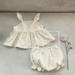 Clothing Sets MILANCEL Baby Girl Summer Set Toddler Embroidered Ruffle Slip Dress Top Bread Shorts Two Piece Baby Clothes 220916