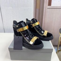 New Pu Leather Suede Patchwork Men's Sneakers Golden Belt Zipper High Top Round Toe Flats Men Black Large Size Casual Men Shoes MKJKMJK000006