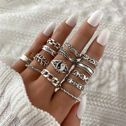 Cluster Rings IFME Retro Silver Color Sun Moon Set For Women Vintage Flower Pattern Snake Finger YinYang Jewelry Party