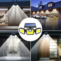 6v leds UK - LED Solar Wall Lights 3 Mode Rotated Outdoor Three-Head Induction Waterproof Roadside Park Decorative Lighting309M