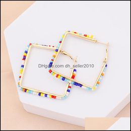 Hoop Huggie Hoop Hie Bohemian Style Rice Beads Colorf Geometric Square Earrings For Women Fashion Jewellery Accessories 1428 T2 Drop Dhi8T