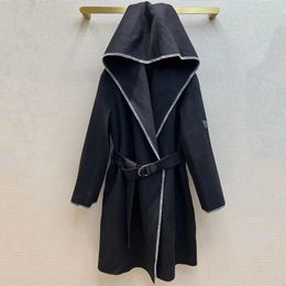 Winter Belt Windbreakers Brand Trench Coats Black Soft Touch Black Windbreaker Loose Hooded Jackets Coat