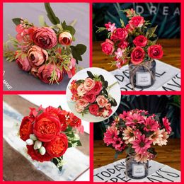 Faux Floral Greenery 1Pcs Artificial Flowers Peony Tea Rose Autumn Silk Fake Flowers For Diy Living Room Home Garden Wedding Decoration Home decor J220906
