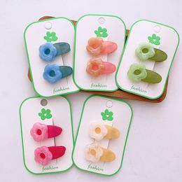 1 Pair Korea Sweet Girl Princess Cute Candy Colour Hollow Flower Hairpins Fashion Children's Oval Duckbill Clip Hair Accessories