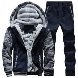 Men's Tracksuits Men Sporting Fleece Thick Hooded Brand-Clothing Casual Track Suit Jacket Pant Warm Fur Inside Winter Sweatshirt