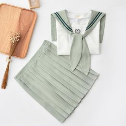 Clothing Sets Sailor Dress High End JK Japanese School Uniforms XL Mint Green Collar Shirt And Skirt With Bow Tie Bear Embroidery