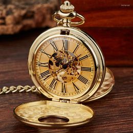 Pocket Watches Vintage 2 Sides Open Case Hanical Men's Watch Double Face Roman Dial Clo Hand Wind Poet With FOB Chain Gift