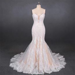 Sexy Wedding dress tube top deep v slim fishtail elegant lace temperament is tall and thin MY8828