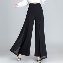 Women's Pants Capris Chiffon Wide Leg Pants High Waist Casual Black Elegant Trousers Women Korean Fashion Clothing Baggy Pantalon Femme 220916