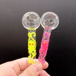 Pink Yellow Glass Smoking Pipes with Luminous Octopus Oil Burner Dab Rigs Tobacco Accessories