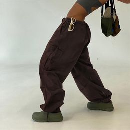 Women's Pants Capris YiYiMiYu Light Khaki Cargo Pants Streetwear Cotton Big Pocket Patchwork Casual Pants Drawstring Low Waist Baggy Trouser Lady 220916