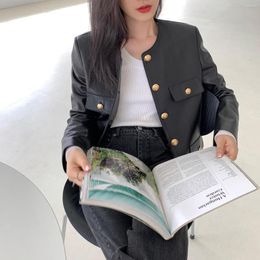 Women's Leather Temperament Female Jacket 2022 Round Neck Motorcycle Imported Real Sheep Black Short Overcoat