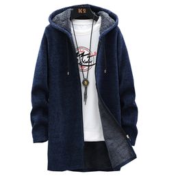 Men's Wool Blends Winter Long Cardigan Sweater Men Fleece Winter Jacket Men's Slim Sweaters Hooded Sweater Thick Warm Coat Mens Clothing 220915