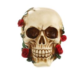 Decorative Objects Figurines Skull With Rose Statue Small Size Head Sculptures Collectible Human Replica Halloween Decoration 220915