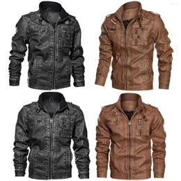 Men's Jackets 2022 Trendy Autumn Winter Sports Outerwear Mens Stand Motorcycle Leather Zipper Solid Jacket Male Moto Biker Retro Coats