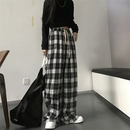 Women's Pants Capris JMPRS Harajuku Black and White Plaid Pants Women Summer Casual Wide Leg Trousers Korean Fashion Loose Straight Pants Y2k Bottom 220916