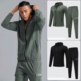 Running Sets Men's Sports Long Sleeve Zipper Hoodie Breathable Sportswear Outdoor Jogging Mens Gym Sport Trousers Suit