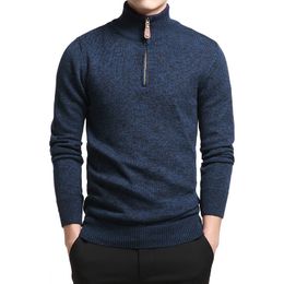 Men s Sweaters Autumn Winter Thick Half Zipper Turtleneck Warm Knitted Pullovers High Quality Casual Slim Wool Male 220916