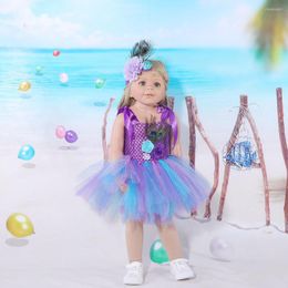 Girl Dresses Elegant Dress Peacock Feather Flower Baby Clothes Tutu First Birthday Pography Props