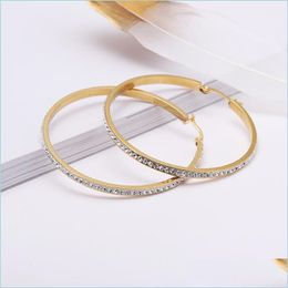Hoop Huggie Titanium Steel Crystal Diamante Gold Earrings Fashion Joyas Big Earring For Women Jewellery 330 N2 Drop Delivery 2021 Dhsel Dhkyc
