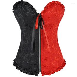 Bustiers & Corsets Overbust Corset Sexy Lace Plus Size Erotic Zip Women Bustier Lingerie Top White Black Victorian Fashion Body Shapewear