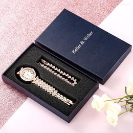 Wristwatches Weber Lady Rose Gold Rhinestone Watch Bracelet Gift Box Set Women Shiny Quartz Wristwatch Birthday To Mom