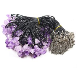 Irregular mini Natural Crystal Pendant Amethyst Rough Mineral Raw Stone Necklace Rope Chain for women men Wholesale