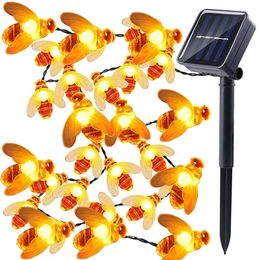 Christmas Decorations Waterproof Outdoor Cute Honey Bee LED Fairy String Lights Solar bee light Christmas Garland Lights for Garden Fence Patio 220916