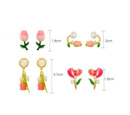 Stud Earrings Retro Tulip Earring Gentle Temperament Spring Flower Sweet Girl Ear Accessories 4 Style Choices