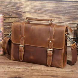 Briefcases Genuine Leather Men's Briefcase 13 Inch Laptop Tote Business Shoulder Messenger Bag Portfolio Document Casual Crossbody Hand