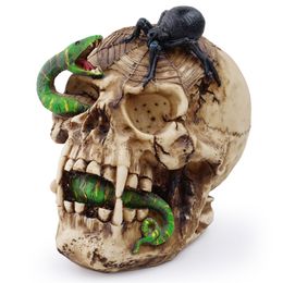 Decorative Objects Figurines Handmade Resin Craft Skull Head Statue Snake and Spider Death Sculpture Home Halloween Party Decor Movie Horror Prop 220915