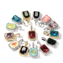 Colourful Square Fluorescent Colour Gemstone Pendants Bling Choker Chain Necklaces