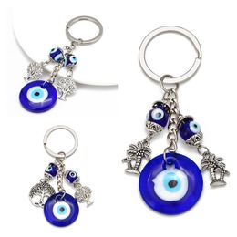 Turkish Evil Eye Keychains Lucky Blue Eye Tree Of Life Charm Key Chain Vintage Keyring for Men Women Car Key Pendant