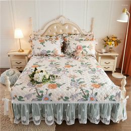 Bed Skirt Luxury Korean Floral Princess Cotton Quilted Lace Ruffle Mattress Cover Bedspread Pillowcases Nordic Size 1/3Pcs