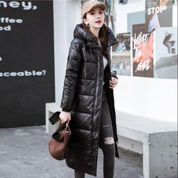 Women's Trench Coats Women Down Padded Jacket 2022 Winter Slim Fit Super Long Black Fashionable Casual Lady Outerwear Clothes