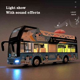 Diecast Model Cars 1 50 double-decker open top bus simulation alloy sound and light children's educational toy car model gift 0915