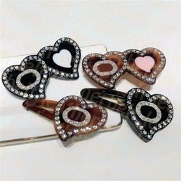 Double Letter Barrettes Retro Heart Hair Clips Fashion Crystal Hairpins Designer Leopard Barrettes without Box