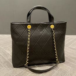 Luxuriöse Damentaschen, klassische schwarze Top-Kalbsleder-Einkaufstasche, diamantgesteppte Hardware-Kette, Umhängetasche, Designer