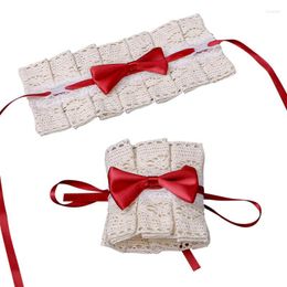 Knee Pads Vintage Gothic Lolita Wrist Cuffs Sweet Ruffles Lace Ribbon Tie Bow Bracelet Wristband Japanese Anime Maid Cosplay Costume